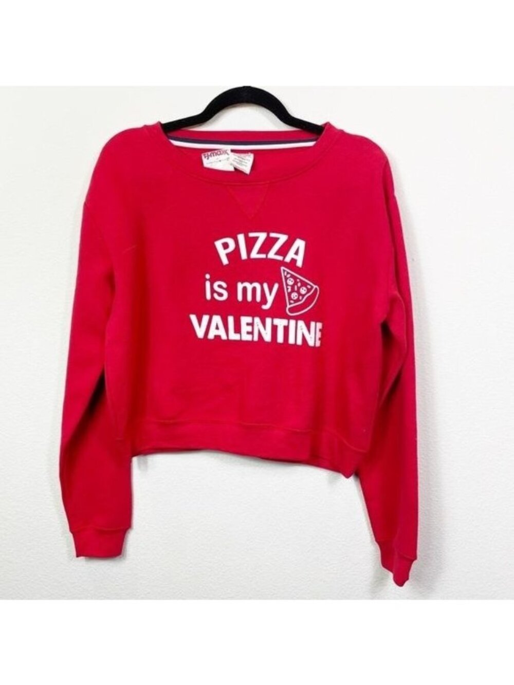 Pizza Is My Valentine Red Cropped Sweatshirt Medium Exist NWT Cotton Blend